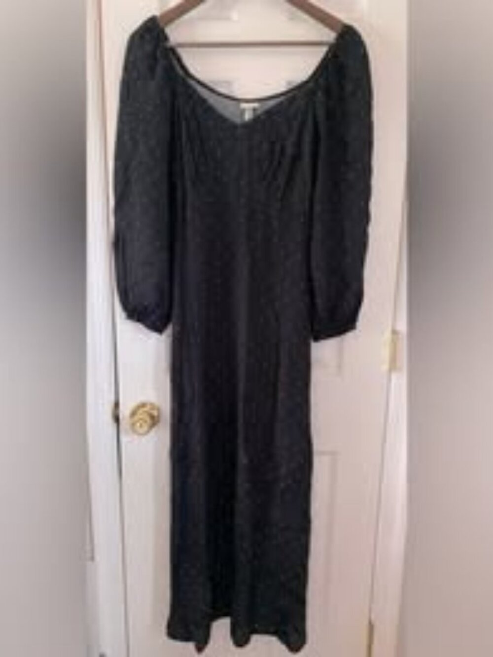 A New Day Womens Long Sleeve V Neck Dress w/pockets Black White Polka Dot Size L